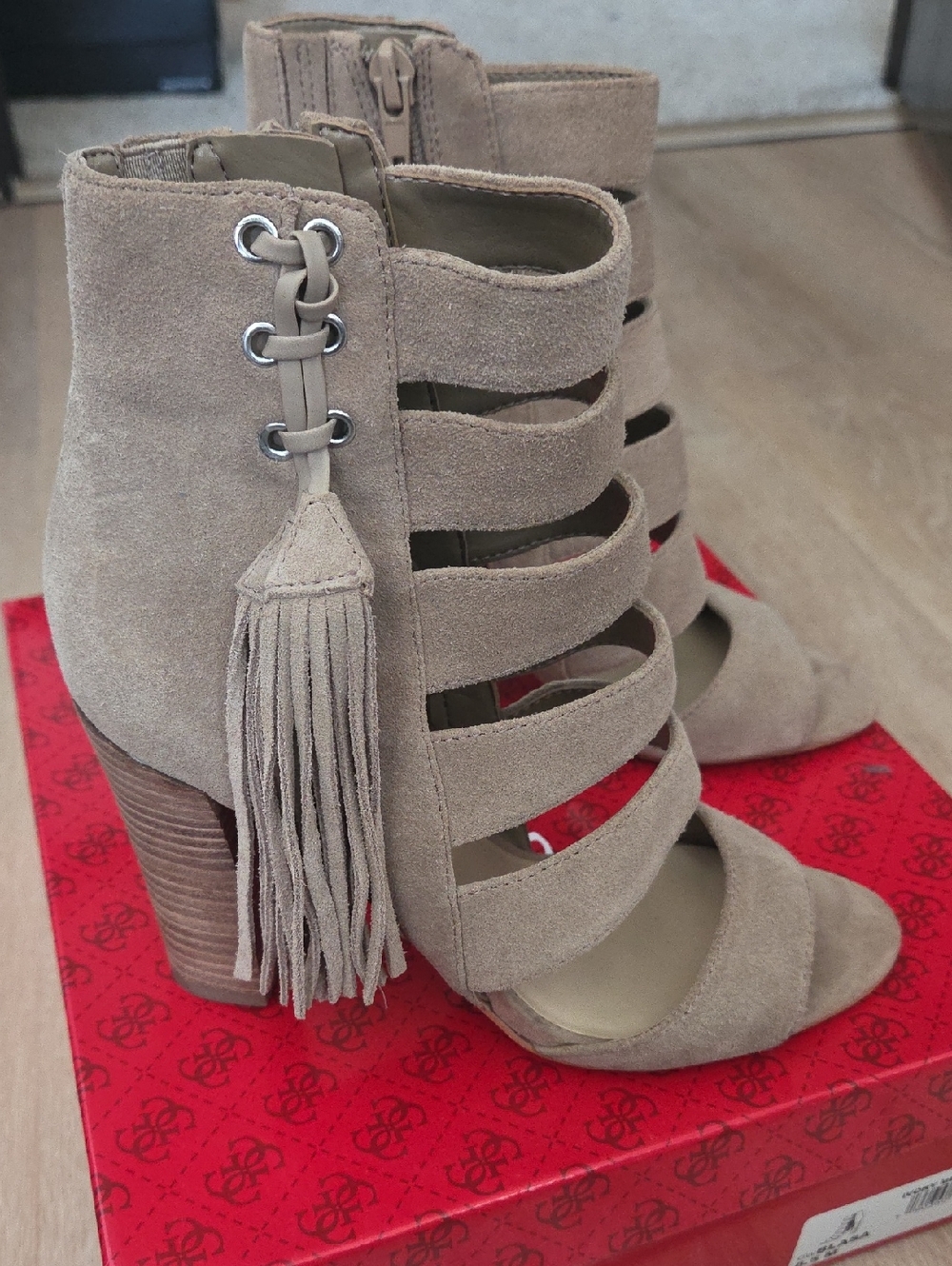 Women’s Taupe Suede Strappy Block Heel Sandals